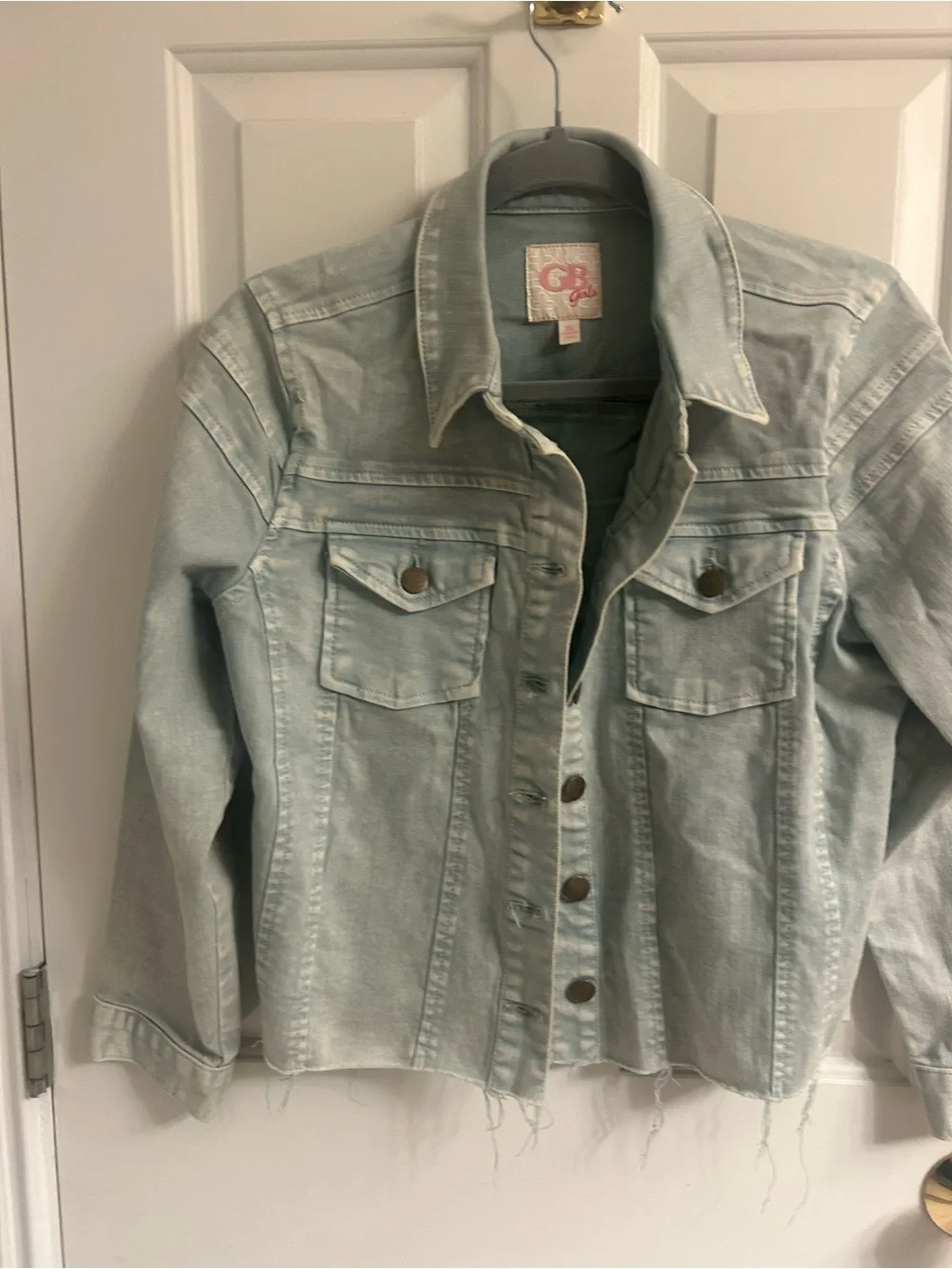 GB Girls Washed Light Blue Denim Jacket with Raw Hem